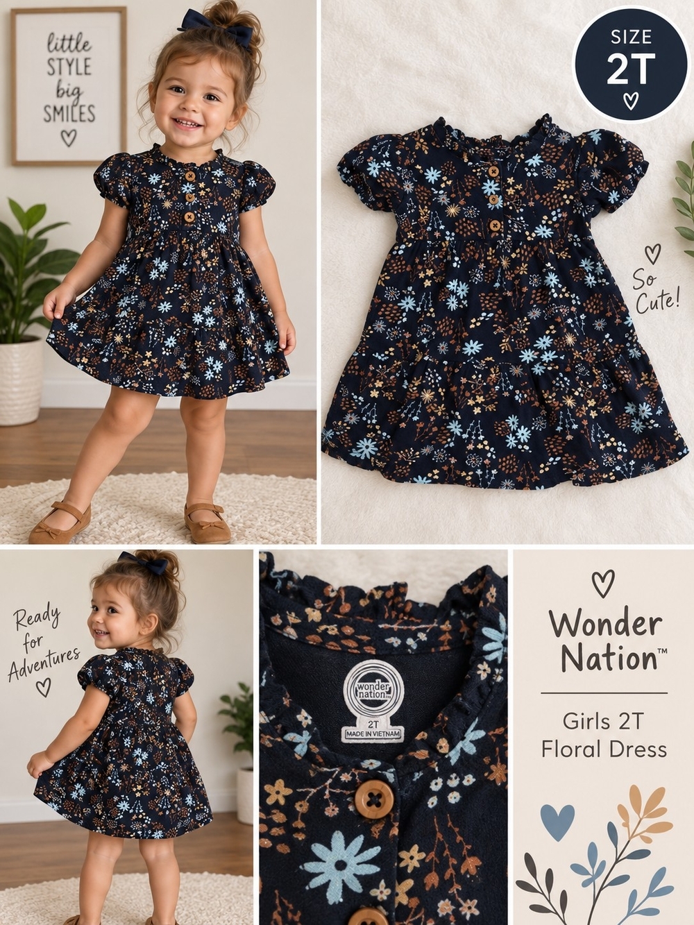 Wonder nation girls 2T blue floral dress #33